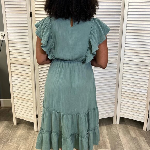 Nursing Queen Gauze Ruffle Midi Dress in Seafoam Green - Size Large - Picture 2 of 8